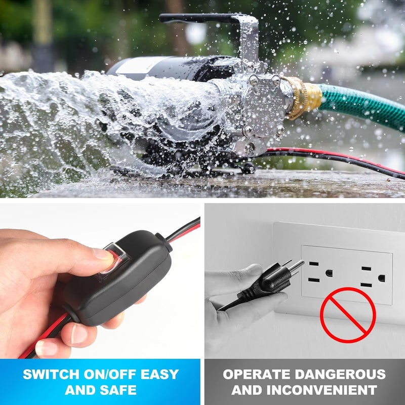 FIDISP 12 Volt Water Pump, Portable Transfer Pump, 330GPH Larger Flow, 1/10HP Electric Utility Pump with On/Off Switch, 2 * 6’ Water Hose Kit for Garden Pools Aquariums Hot Tub - Image 3